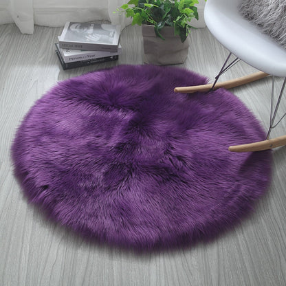 Soft Plush Shaggy Round Faux Sheepskin Rugs For Living Room Hotel Room Bathroom Mat Circular Area Mats Purple Gray White Pink Bedroom Rug