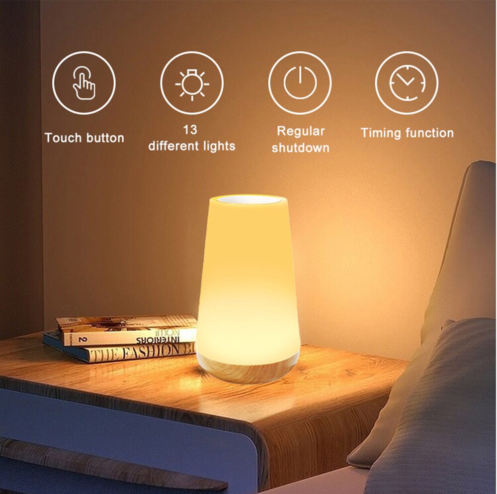 Multicolor Portable Rechargeable LED Night Lamp With Touch & Remote Control 13 Colors 5 Levels Of Brightness