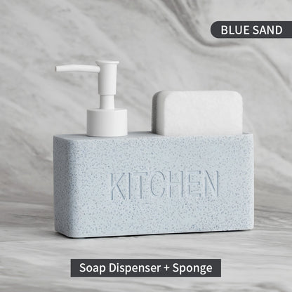 Modern Kitchen Soap Dispenser With Scrubber Housing Contoured Hand Finished Resin Block Hand Wash Liquid Pump Soap Dispenser For Kitchen