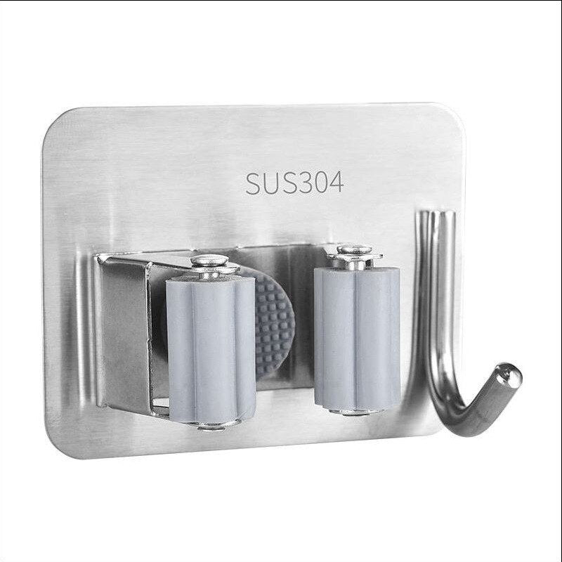 Stainless Steel Self Adhesive Broom Mop Storage Clamp Wall Mounted Holder Cupboard Heavy Duty Tidy Clip For Hanging Mops And Brooms