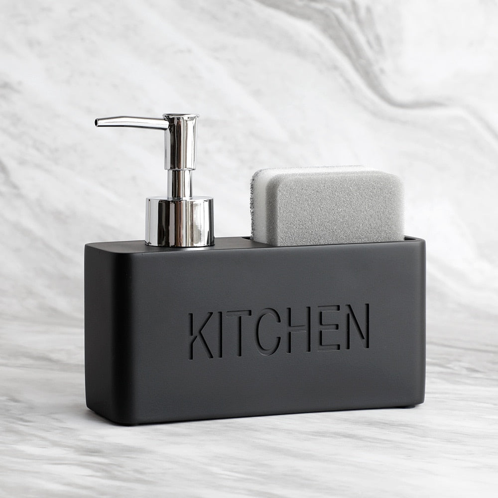 Modern Kitchen Soap Dispenser With Scrubber Housing Contoured Hand Finished Resin Block Hand Wash Liquid Pump Soap Dispenser For Kitchen
