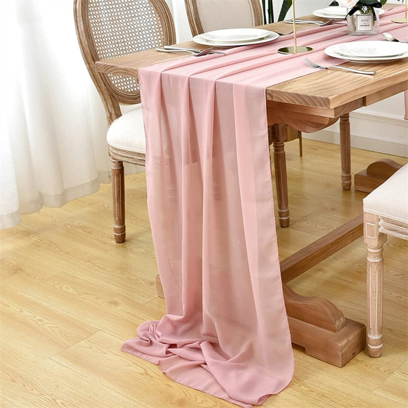 Elegant Chiffon Table Runner 30x300cm Table Drape Romantic Boho Table Runner Decoration for Wedding Birthday Party Bridal Valentine's Day Table Decoration