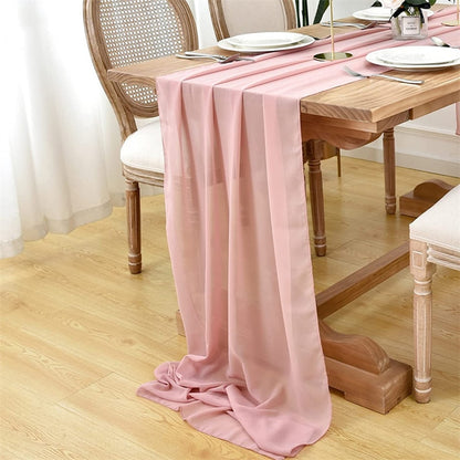 Elegant Chiffon Table Runner 30x300cm Table Drape Romantic Boho Table Runner Decoration for Wedding Birthday Party Bridal Valentine's Day Table Decoration