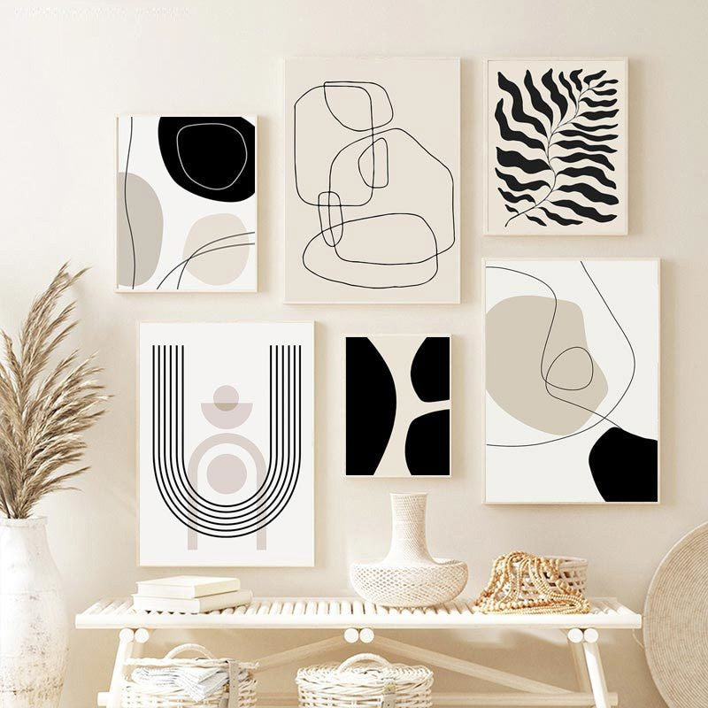 Modern Minimalist Black Beige White Wall Art Fine Art Canvas Prints Abstract Pictures For Living Room Dining Room Bedroom Wall Decor