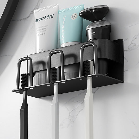 Bathroom Grooming Rack Toothbrush Holder Razor Stand Cosmetics Organizer Shelf Modern Wall Mounted Aluminum Washroom Essentials