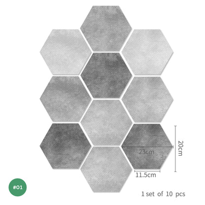 Self Adhesive Vinyl Floor Tile Stickers Colorful Patterns Waterproof Peel & Stick Non Slip Flooring Stickers Hexagon Shape Designs Multi-packs