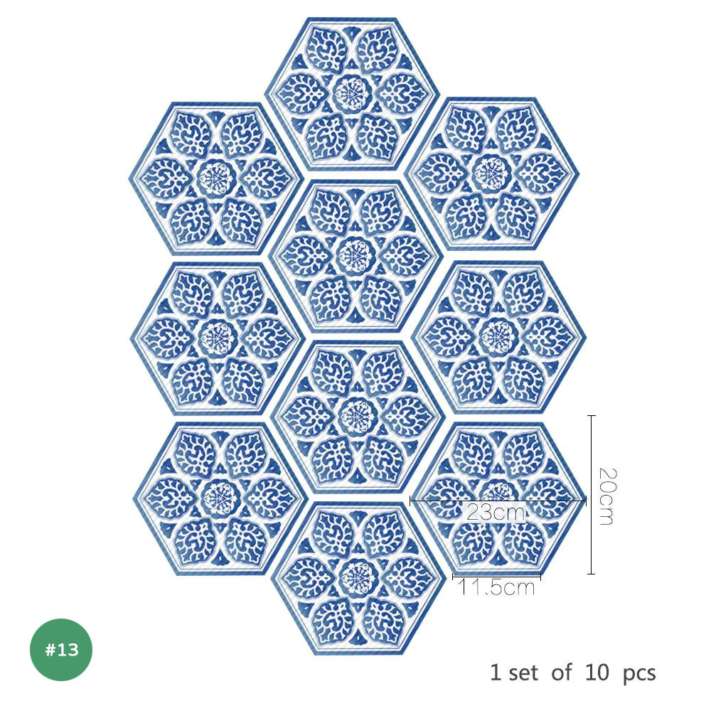 Self Adhesive Vinyl Floor Tile Stickers Colorful Patterns Waterproof Peel & Stick Non Slip Flooring Stickers Hexagon Shape Designs Multi-packs