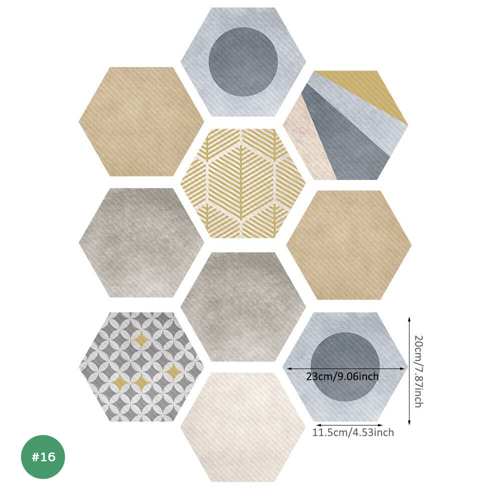 Self Adhesive Vinyl Floor Tile Stickers Colorful Patterns Waterproof Peel & Stick Non Slip Flooring Stickers Hexagon Shape Designs Multi-packs
