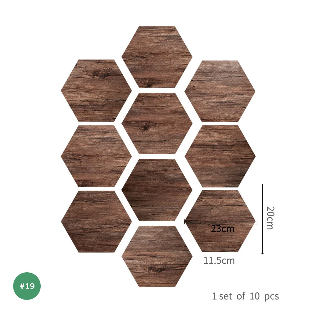 Self Adhesive Vinyl Floor Tile Stickers Colorful Patterns Waterproof Peel & Stick Non Slip Flooring Stickers Hexagon Shape Designs Multi-packs