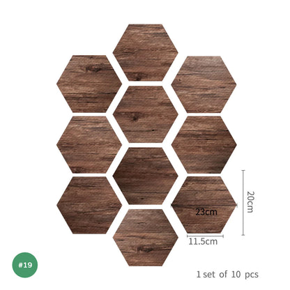 Self Adhesive Vinyl Floor Tile Stickers Colorful Patterns Waterproof Peel & Stick Non Slip Flooring Stickers Hexagon Shape Designs Multi-packs