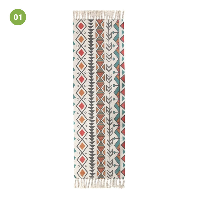 Modern Ethnic Style Linen Tassel Woven Rug Geometric Design Area Rug Carpet Floor Mat For Living Room Dining Bedroom Room Decor