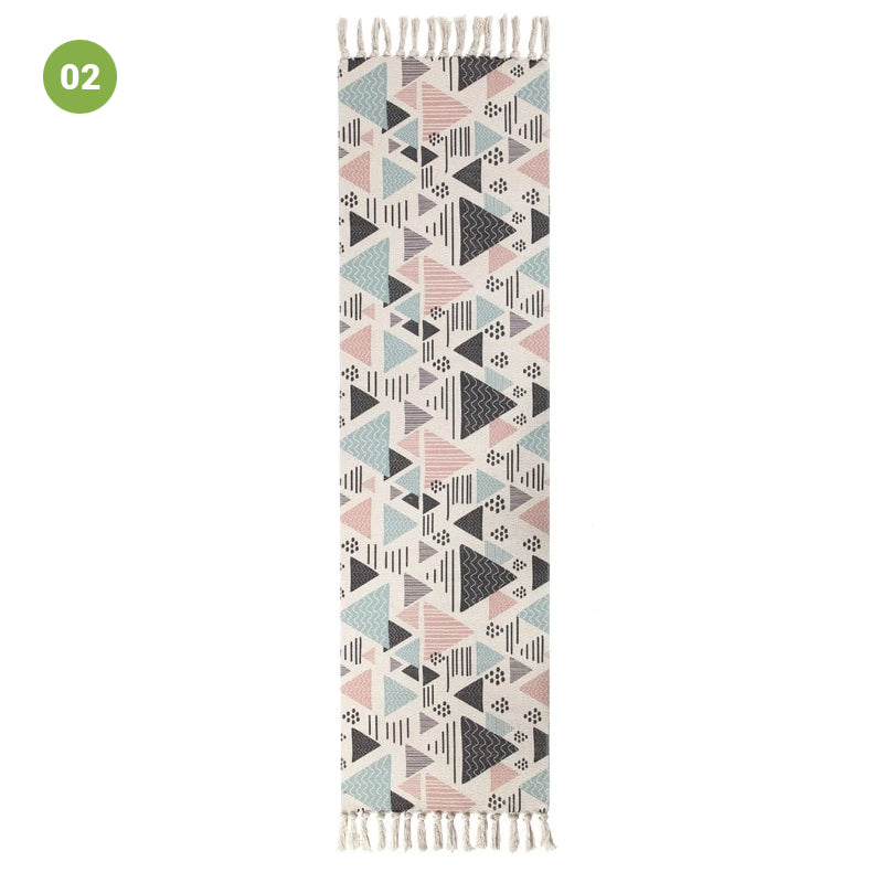 Modern Ethnic Style Linen Tassel Woven Rug Geometric Design Area Rug Carpet Floor Mat For Living Room Dining Bedroom Room Decor