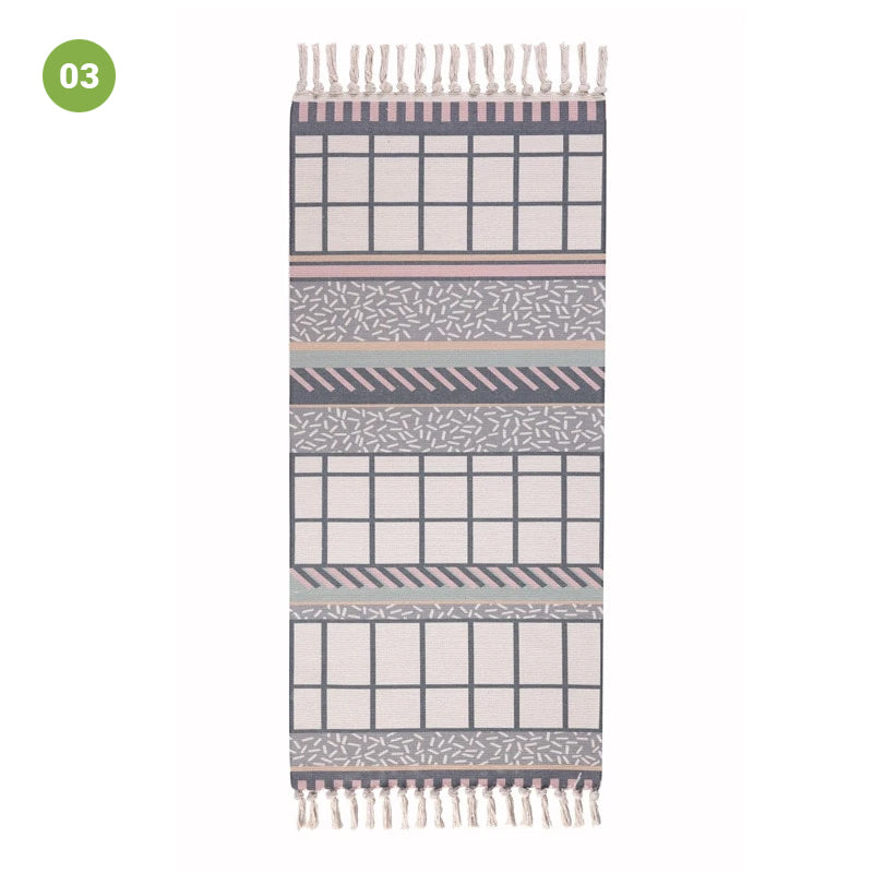 Modern Ethnic Style Linen Tassel Woven Rug Geometric Design Area Rug Carpet Floor Mat For Living Room Dining Bedroom Room Decor