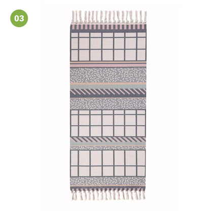 Modern Ethnic Style Linen Tassel Woven Rug Geometric Design Area Rug Carpet Floor Mat For Living Room Dining Bedroom Room Decor