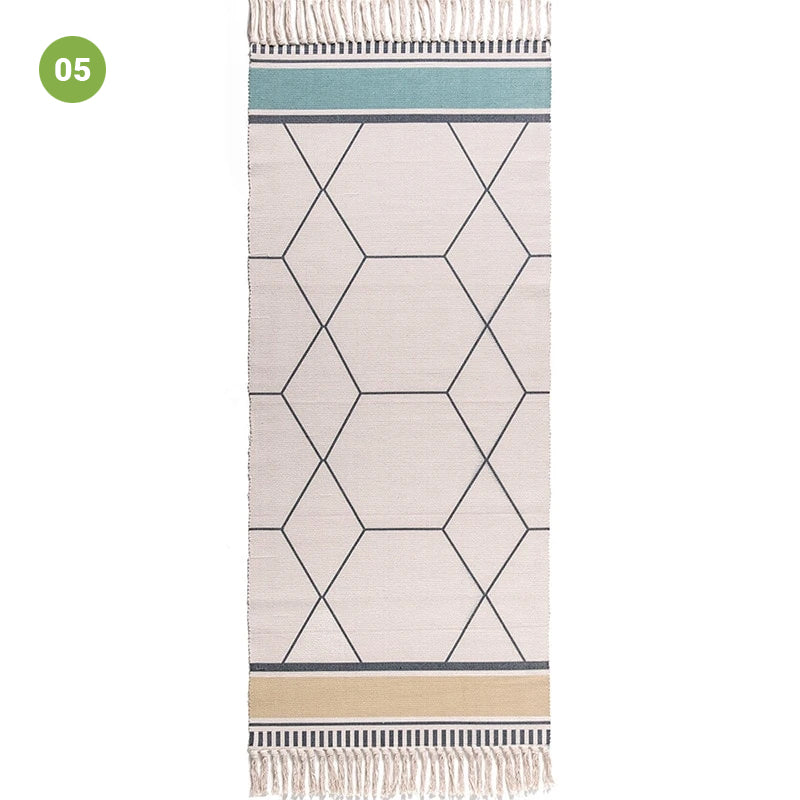 Modern Ethnic Style Linen Tassel Woven Rug Geometric Design Area Rug Carpet Floor Mat For Living Room Dining Bedroom Room Decor