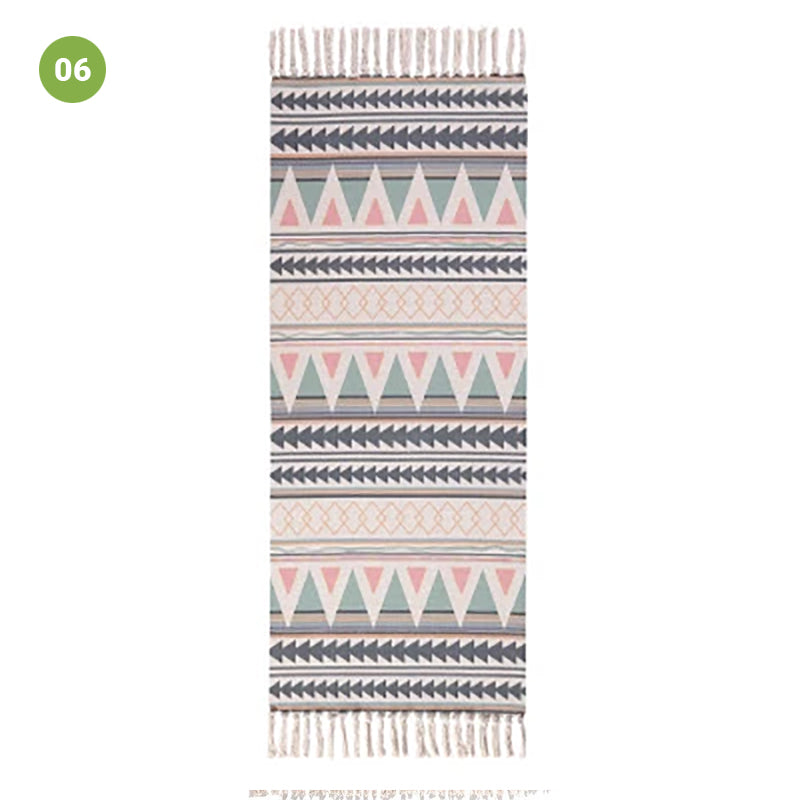 Modern Ethnic Style Linen Tassel Woven Rug Geometric Design Area Rug Carpet Floor Mat For Living Room Dining Bedroom Room Decor