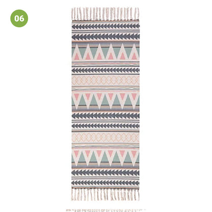 Modern Ethnic Style Linen Tassel Woven Rug Geometric Design Area Rug Carpet Floor Mat For Living Room Dining Bedroom Room Decor
