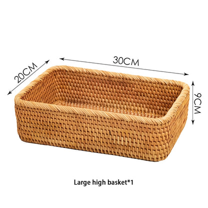 Japanese Style Handwoven Rattan Storage Tray Wicker Basket For Fruit Table Condiments Cosmetics etc Essential Home Storage For Kitchen Dining Room