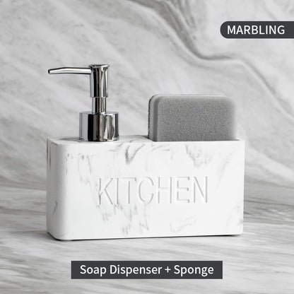 Modern Kitchen Soap Dispenser With Scrubber Housing Contoured Hand Finished Resin Block Hand Wash Liquid Pump Soap Dispenser For Kitchen