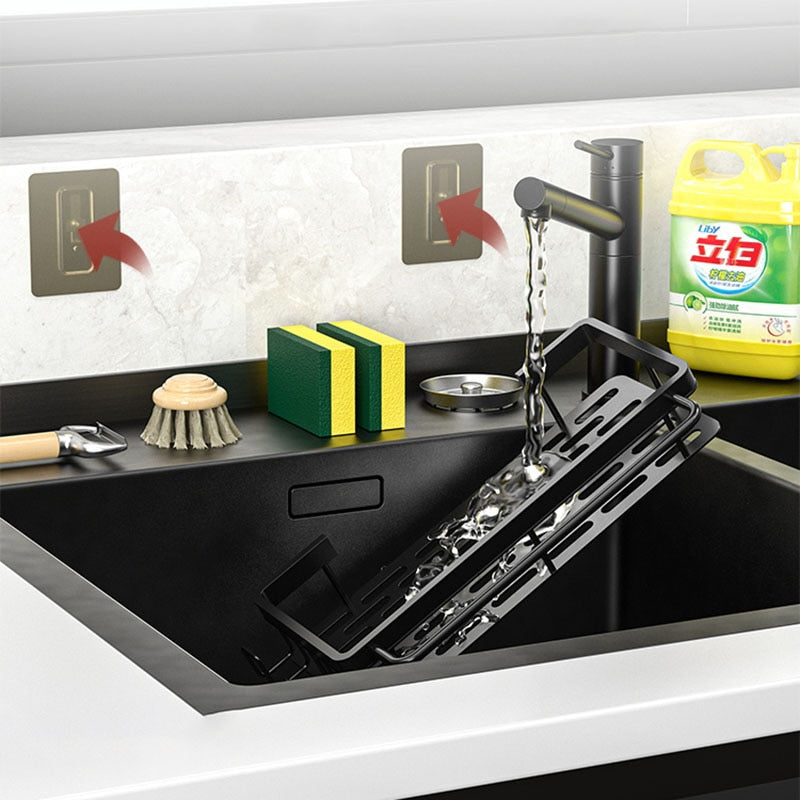 Modern Space Aluminium Kitchen Sink Storage Rack For Towel Soap Sponge Cleaning Dishwashing Utensil Handy Tidy Kitchen Sink Organizer Shelf