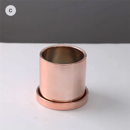 Shiny Rose Gold Silver And Golden Ceramic Plant Pots Minimalist Nordic Style Cactus Pots Orchid Flower Pots Desktop Table Ornaments