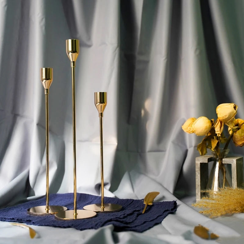 Simple Gold Metal Candle Holders Slim Tall Elegant Candlesticks For Wedding Christmas Festive Occasions Candle Stands For Dinner Table Dining Room Essential Home Decor
