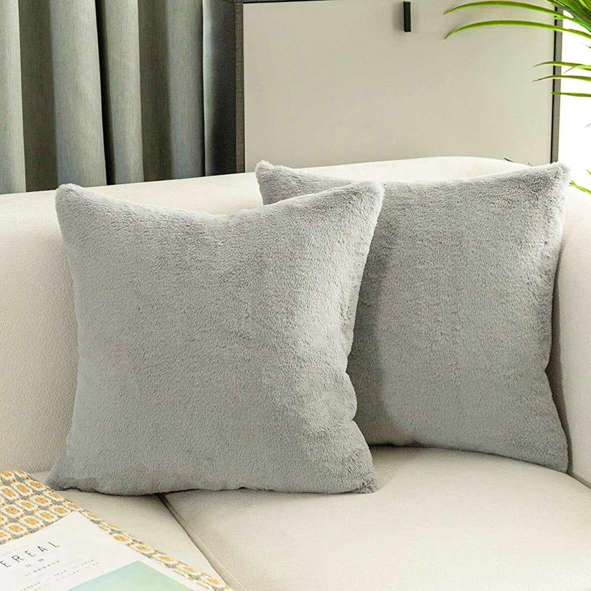 Soft Faux Fur Cushion Cover Sofa Throw Faux Rabbit Fur Cushion Case 45x45cm Pillow Cover For Sofa Settee Luxury Autumn Fall Winter Living Room Decor