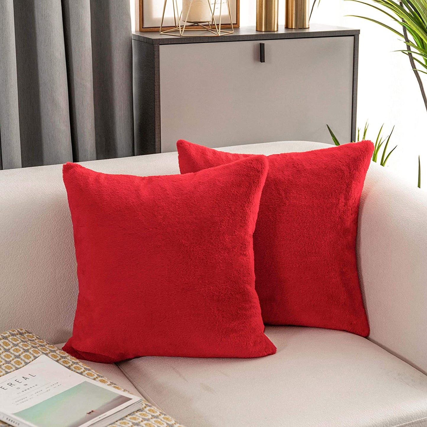 Soft Faux Fur Cushion Cover Sofa Throw Faux Rabbit Fur Cushion Case 45x45cm Pillow Cover For Sofa Settee Luxury Autumn Fall Winter Living Room Decor