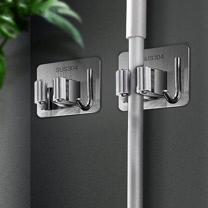 Stainless Steel Self Adhesive Broom Mop Storage Clamp Wall Mounted Holder Cupboard Heavy Duty Tidy Clip For Hanging Mops And Brooms