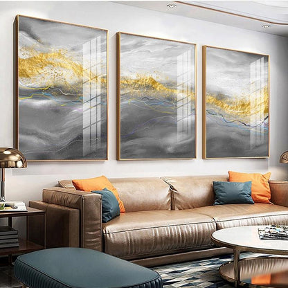 Stormy Weather Gray Golden Clouds Fine Art Canvas Prints Modern Abstract Wall Art Pictures For Loft Apartment Living Room Bedroom Home Office Interior Decor