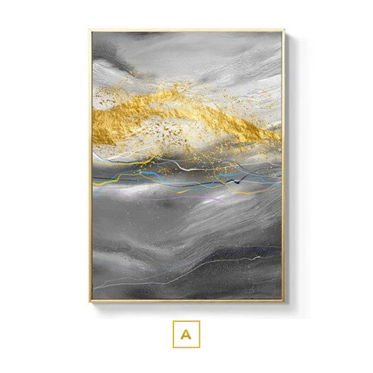 Stormy Weather Gray Golden Clouds Fine Art Canvas Prints Modern Abstract Wall Art Pictures For Loft Apartment Living Room Bedroom Home Office Interior Decor