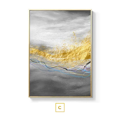Stormy Weather Gray Golden Clouds Fine Art Canvas Prints Modern Abstract Wall Art Pictures For Loft Apartment Living Room Bedroom Home Office Interior Decor