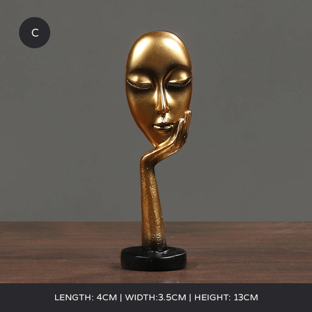 Arty Abstract Thinker Statues Resin Sculptures Ornamental Figurines Delightful Decoration Living Room Mantelpiece Ornaments In Black Gold & White