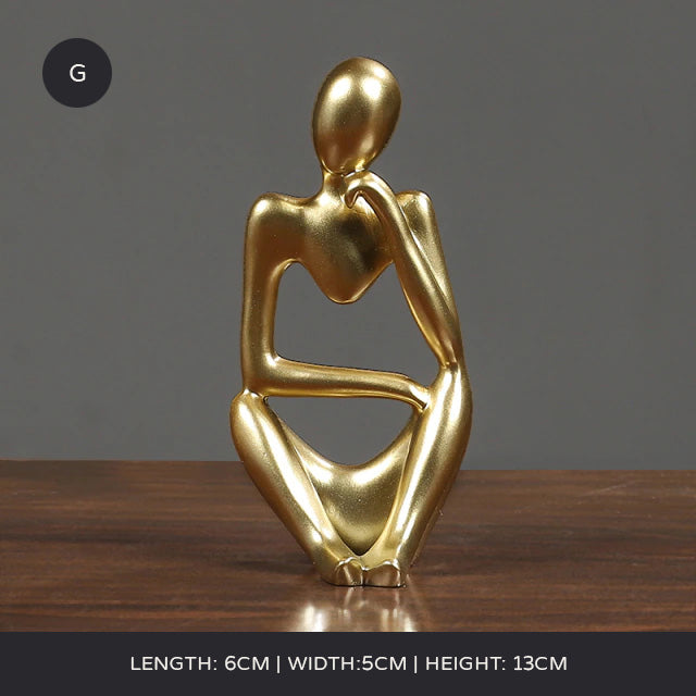Arty Abstract Thinker Statues Resin Sculptures Ornamental Figurines Delightful Decoration Living Room Mantelpiece Ornaments In Black Gold & White