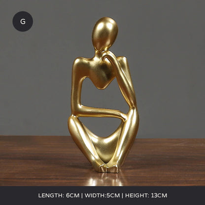 Arty Abstract Thinker Statues Resin Sculptures Ornamental Figurines Delightful Decoration Living Room Mantelpiece Ornaments In Black Gold & White