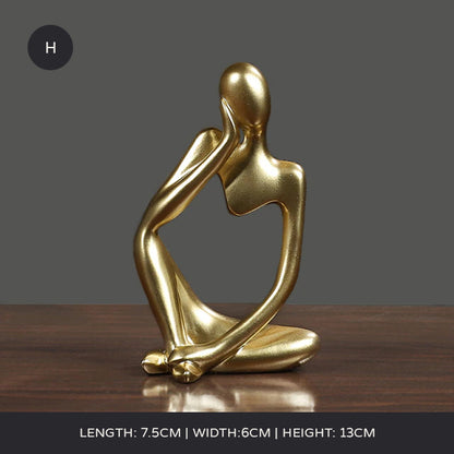Arty Abstract Thinker Statues Resin Sculptures Ornamental Figurines Delightful Decoration Living Room Mantelpiece Ornaments In Black Gold & White