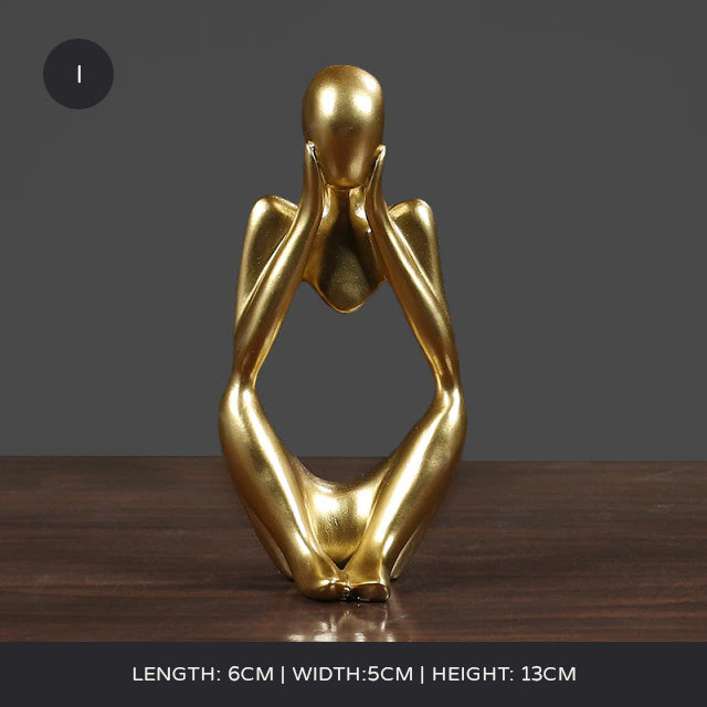 Arty Abstract Thinker Statues Resin Sculptures Ornamental Figurines Delightful Decoration Living Room Mantelpiece Ornaments In Black Gold & White