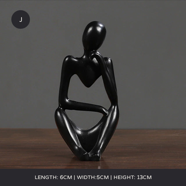 Arty Abstract Thinker Statues Resin Sculptures Ornamental Figurines Delightful Decoration Living Room Mantelpiece Ornaments In Black Gold & White