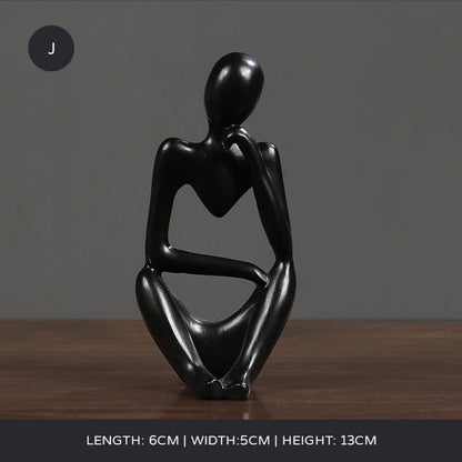 Arty Abstract Thinker Statues Resin Sculptures Ornamental Figurines Delightful Decoration Living Room Mantelpiece Ornaments In Black Gold & White