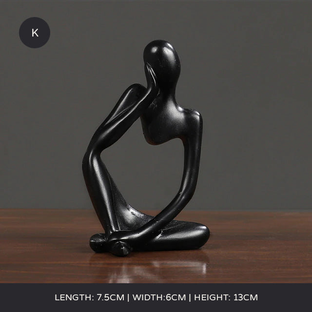 Arty Abstract Thinker Statues Resin Sculptures Ornamental Figurines Delightful Decoration Living Room Mantelpiece Ornaments In Black Gold & White