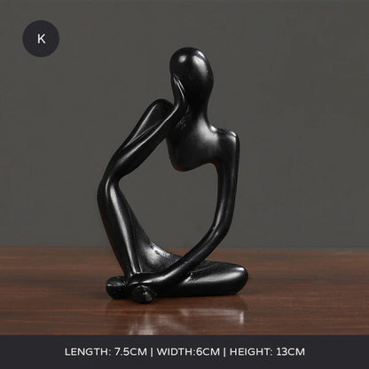 Arty Abstract Thinker Statues Resin Sculptures Ornamental Figurines Delightful Decoration Living Room Mantelpiece Ornaments In Black Gold & White