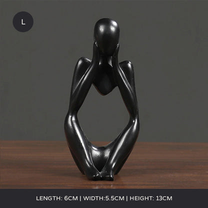 Arty Abstract Thinker Statues Resin Sculptures Ornamental Figurines Delightful Decoration Living Room Mantelpiece Ornaments In Black Gold & White