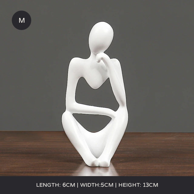 Arty Abstract Thinker Statues Resin Sculptures Ornamental Figurines Delightful Decoration Living Room Mantelpiece Ornaments In Black Gold & White