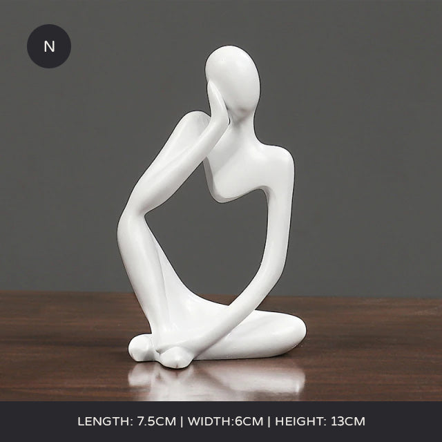 Arty Abstract Thinker Statues Resin Sculptures Ornamental Figurines Delightful Decoration Living Room Mantelpiece Ornaments In Black Gold & White