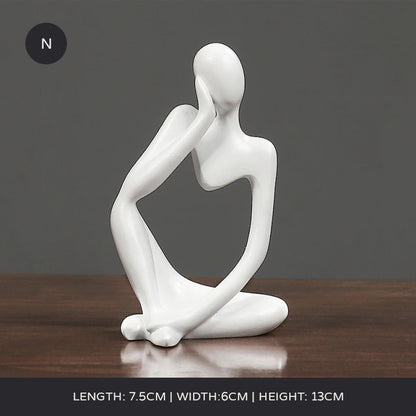 Arty Abstract Thinker Statues Resin Sculptures Ornamental Figurines Delightful Decoration Living Room Mantelpiece Ornaments In Black Gold & White