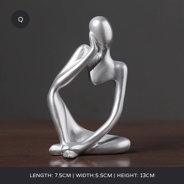 Arty Abstract Thinker Statues Resin Sculptures Ornamental Figurines Delightful Decoration Living Room Mantelpiece Ornaments In Black Gold & White