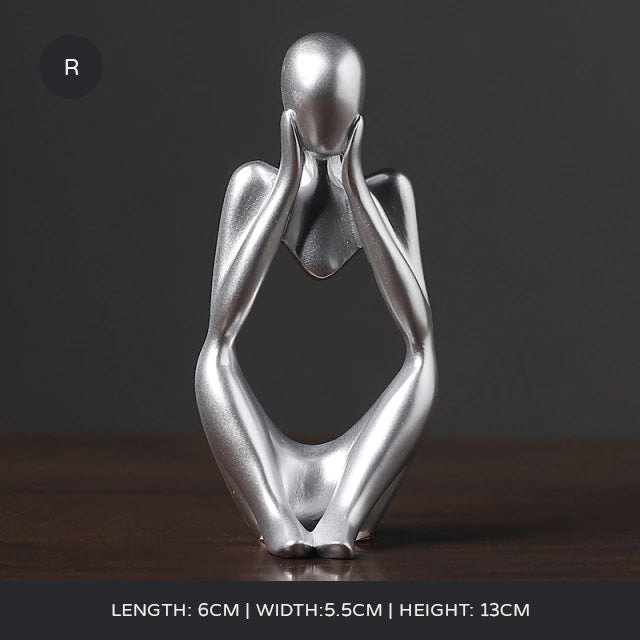Arty Abstract Thinker Statues Resin Sculptures Ornamental Figurines Delightful Decoration Living Room Mantelpiece Ornaments In Black Gold & White