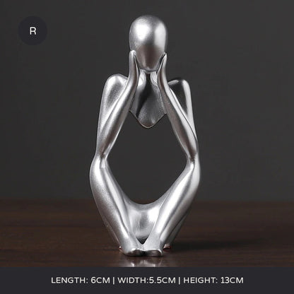 Arty Abstract Thinker Statues Resin Sculptures Ornamental Figurines Delightful Decoration Living Room Mantelpiece Ornaments In Black Gold & White
