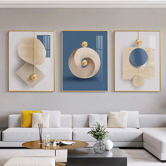 Blue White Beige Spherical Formations Modern Abstract Wall Art Fine Art Canvas Prints Minimalist Pictures For Luxury Bedroom Living Room Home Office Decor
