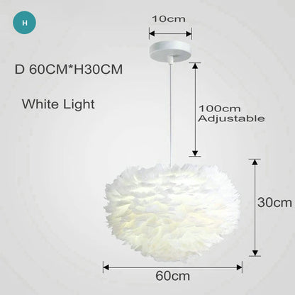 White Feather Lamp For Bedroom Stylish Modern Design Hanging LED Lamp For Kid's Bedroom Baby's Room Fluffy Pendant Light For Stylish Home Decoration